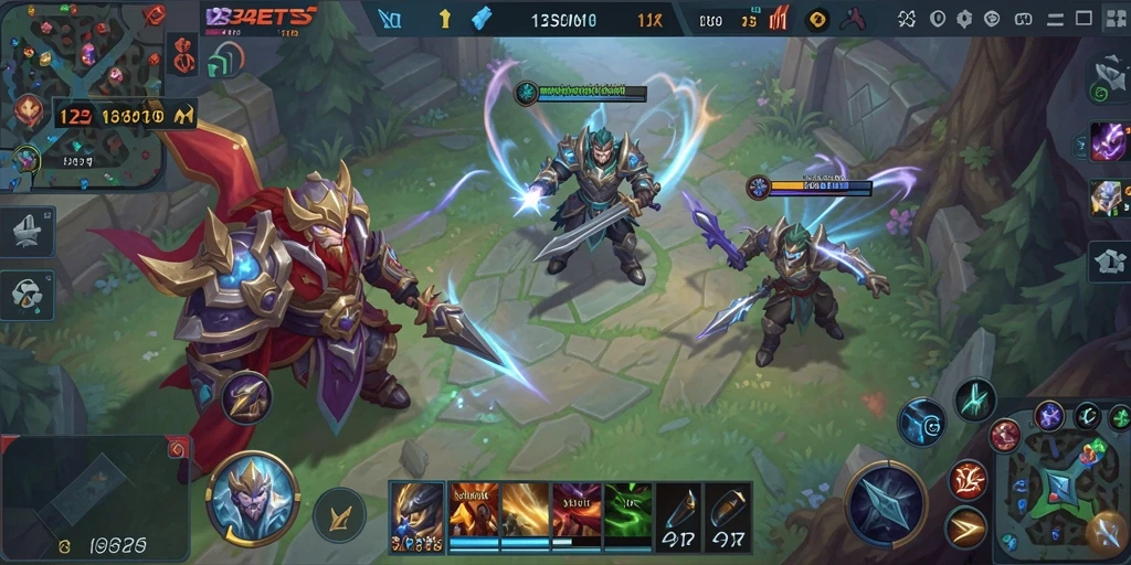 Tampilan gameplay MOBA yang intens dan strategis.