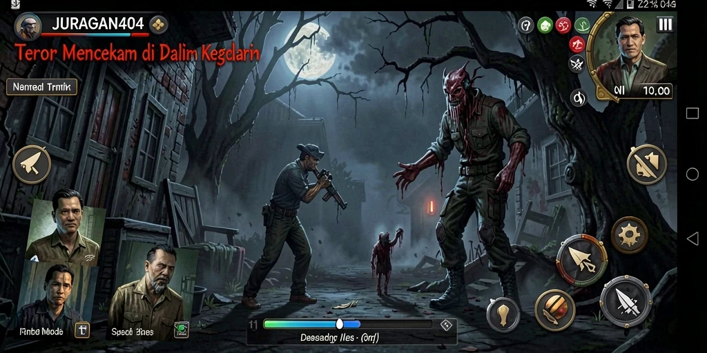 Screenshot menampilkan momen menegangkan dalam gameplay JURAGAN404.