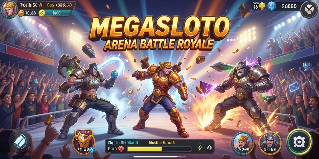 Tampilan seru gameplay MEGASLOTO dalam pertarungan Battle Royale.