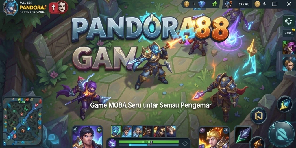 Screenshot PANDORA88 menampilkan aksi pahlawan di arena MOBA yang seru.