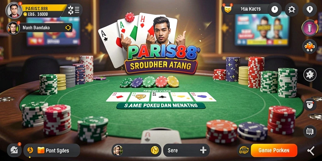 Tangkapan layar utama PARIS88 menampilkan suasana permainan Poker yang mendebarkan.