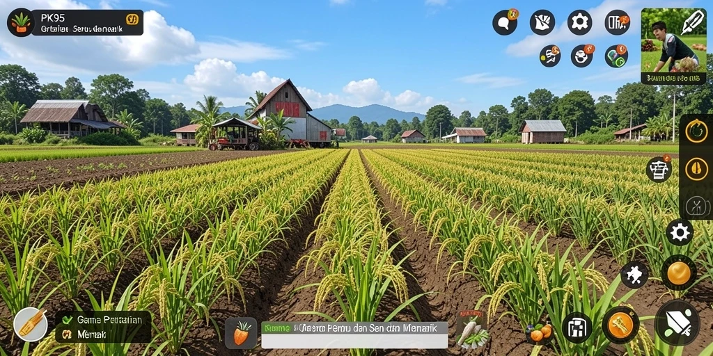 Tampilan gameplay PK95 yang menawan dengan ladang penuh tanaman.
