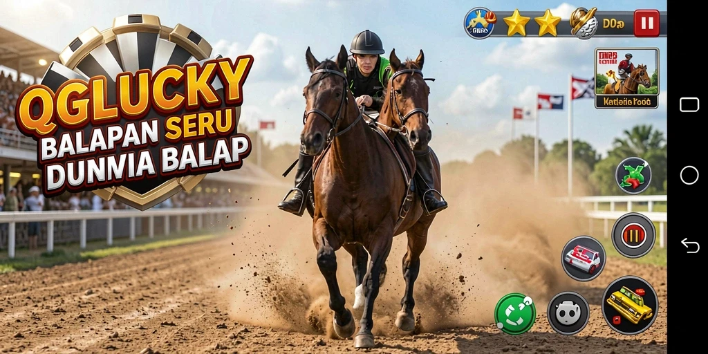Screenshot gameplay QGLUCKY menampilkan aksi balapan yang cepat dan seru.