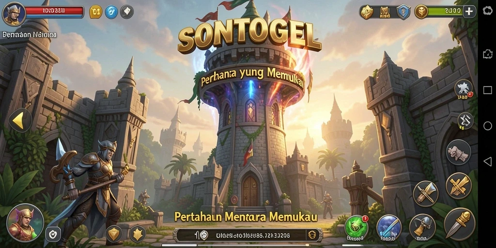 Screenshot gameplay SONTOGEL menampilkan aksi mendebarkan Tower Defense.