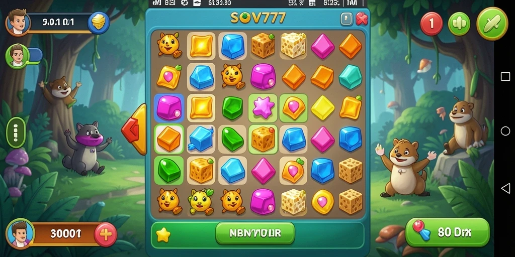 Screenshot gameplay SOV777 menunjukkan momen seru dalam permainan Match-3.