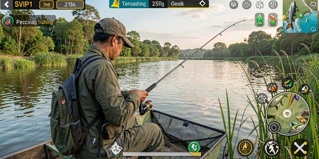Screenshot gameplay SVIP1 dengan aksi memancing yang mendebarkan.